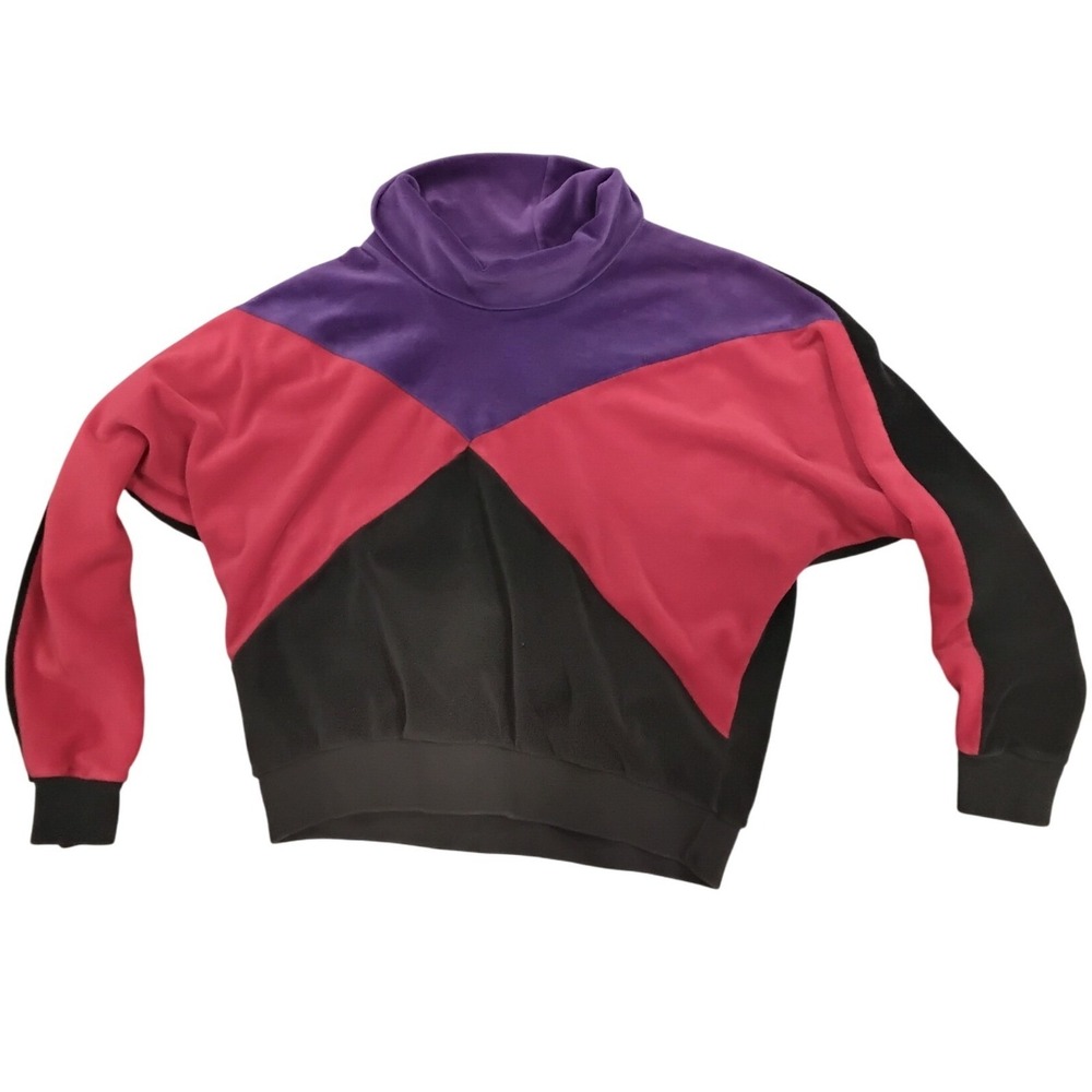 Vintage‎ Sport Club Colorblock Turtleneck Sweatshirt Purple Red Black Large